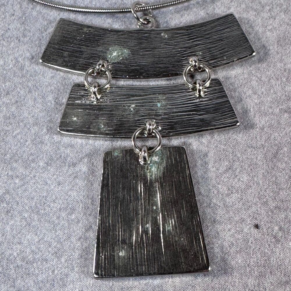 Vintage Modernist Silver Tone Tiered Grid Mesh Pendant Omega Collar Choker Neck - Picture 4 of 6